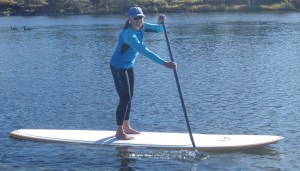 Midway through a 12 mile paddle in my Sweet Waterwear paddling top and compression pants