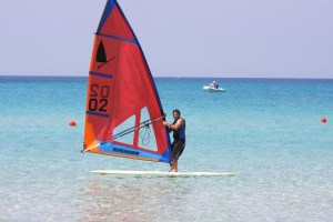 Mike Waltze racing one of the original windsurf models in a recent competition.