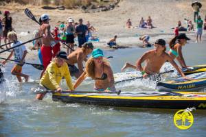 Elite racer (and overall women's winner) Fiona Wylde and friend ready for Naish ONE fun