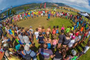 Traditional prayer circle lead by gerry Lopez before the Positively Kai Grom clinic - huge turn out